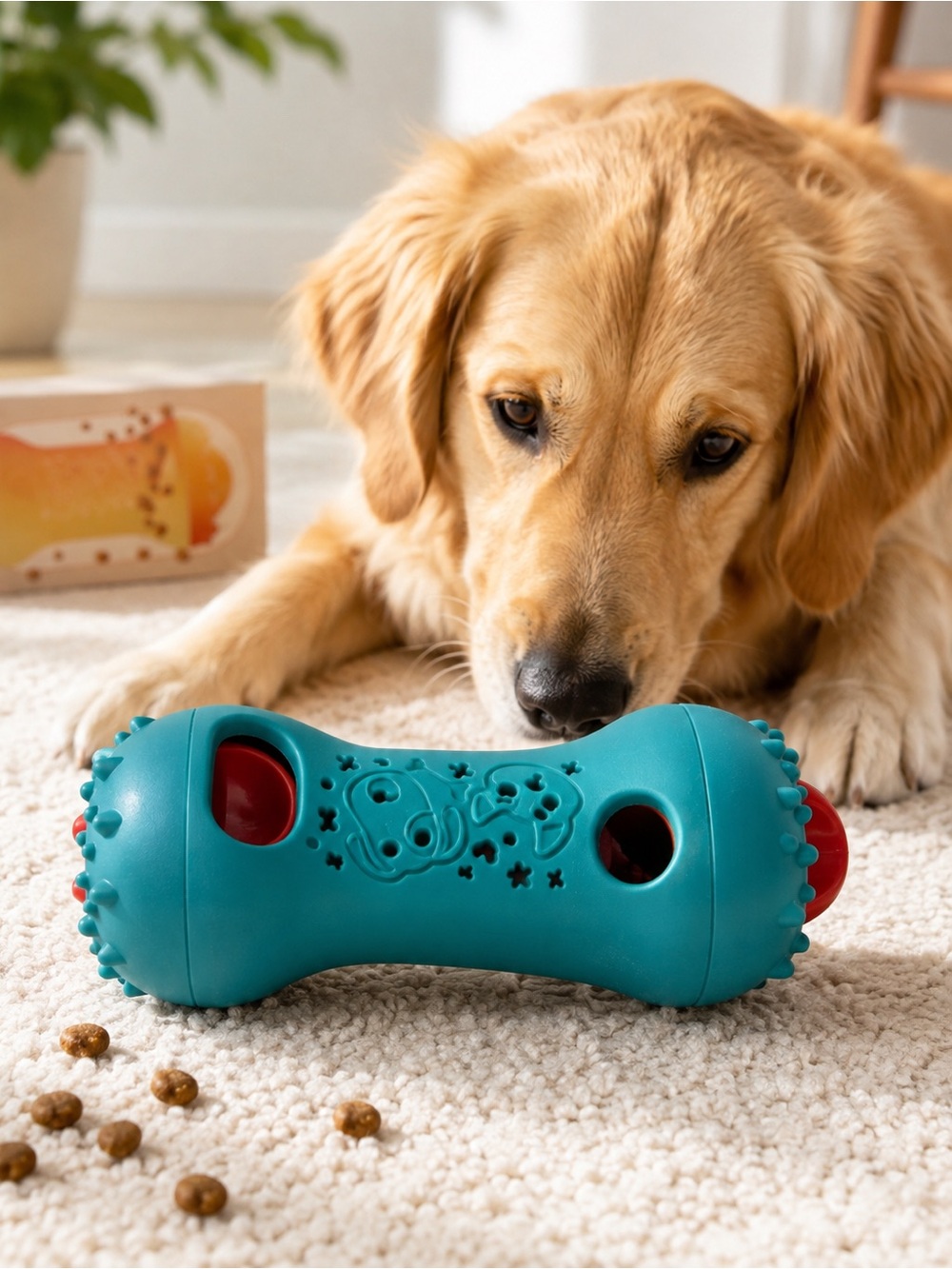 Teal Interactive Dog Chew Toy with Treat Dispenser